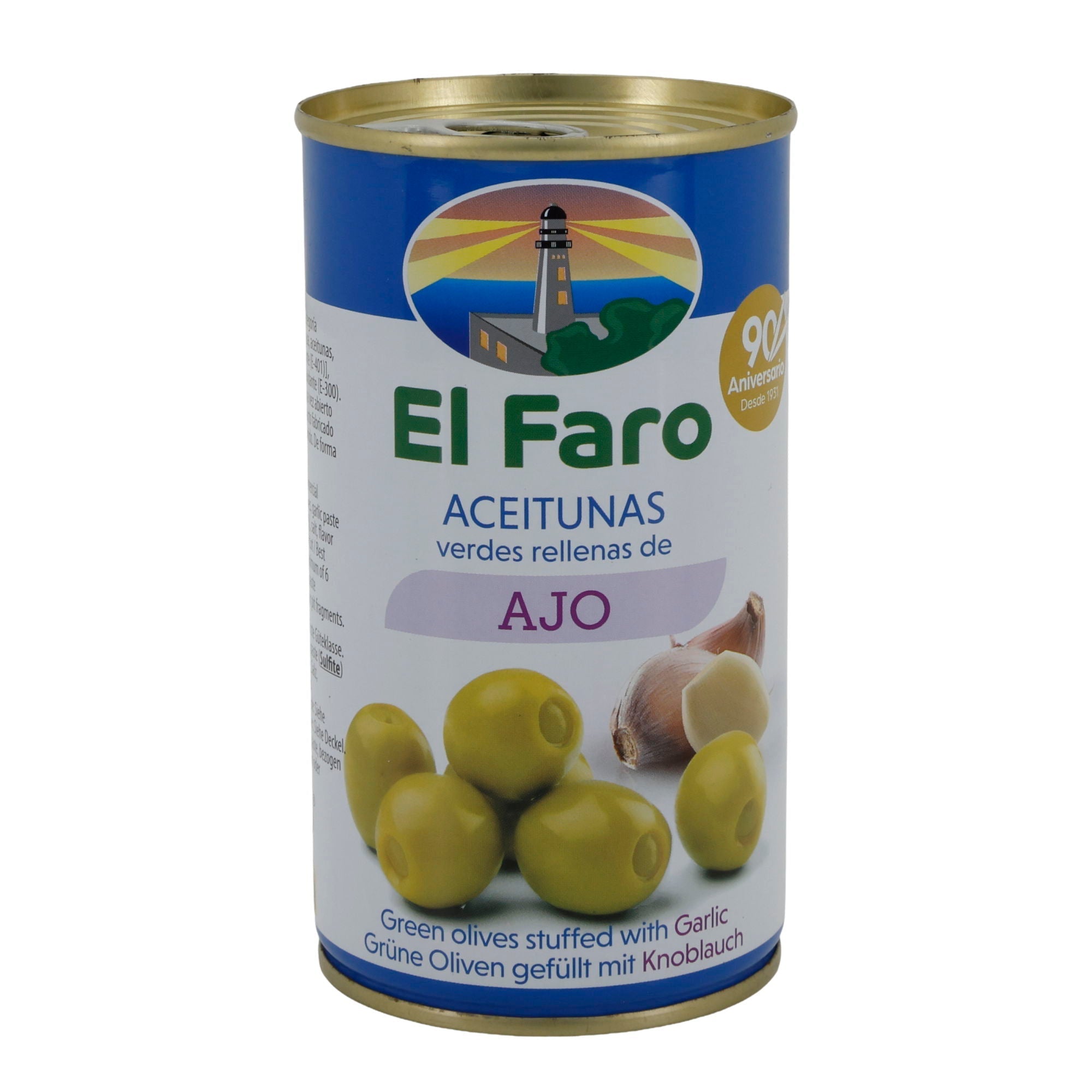 El Faro | Grüne Oliven gefüllt mit Knoblauchpaste | Intensiv-würzig | Spanische Tapas | 350 g / 150 g Abtropfgewicht Silca